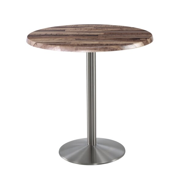 42" Tall OD214 Stainless Steel Table Base 22" Diameter 36" Diameter Rustic Top
